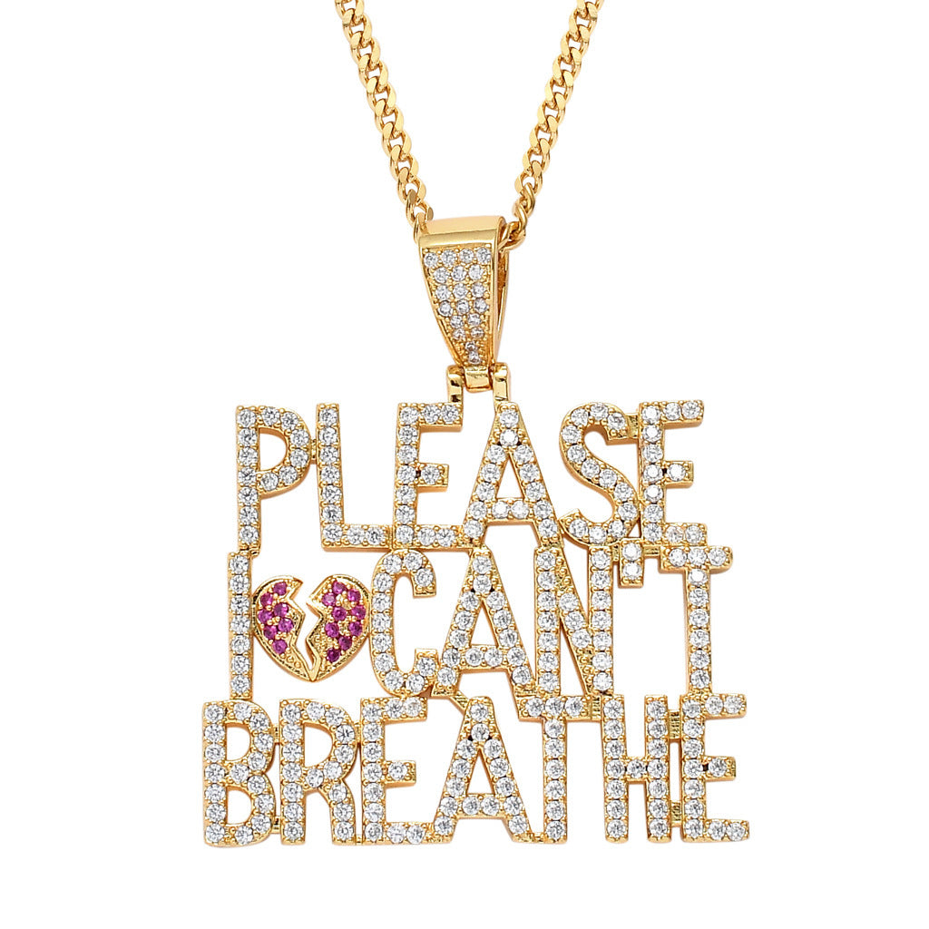 Hip Hop Heart Letter Cubic Zirconia Necklace for Men and Women