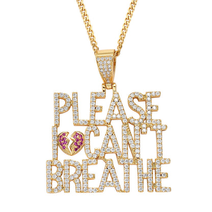 Hip Hop Heart Letter Cubic Zirconia Necklace for Men and Women