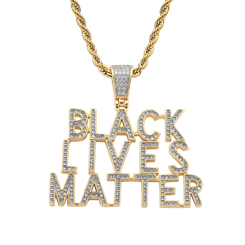 Hip Hop Letter Cubic Zirconia Pendant Necklace for Men and Women