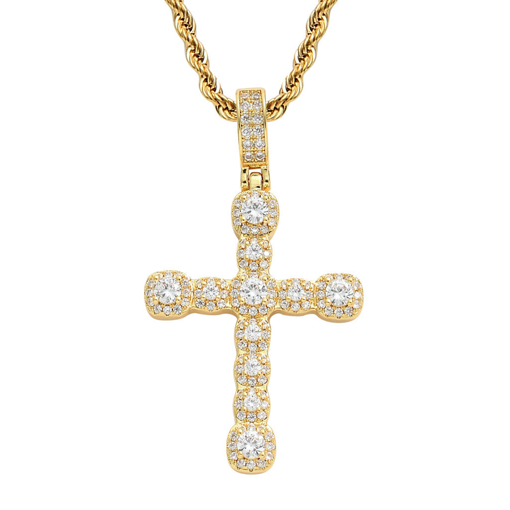 Light Luxury Cross Iced Link Cubic Zirconia Pendant Necklace for Men and Women