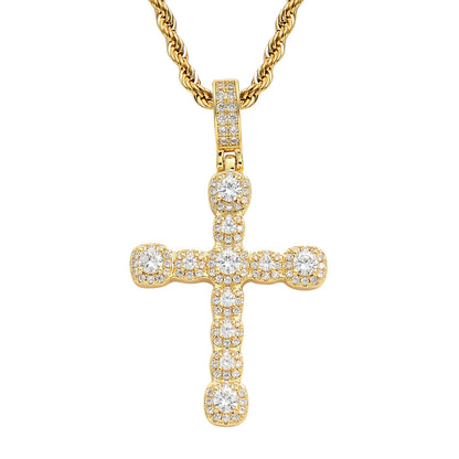 Light Luxury Cross Iced Link Cubic Zirconia Pendant Necklace for Men and Women