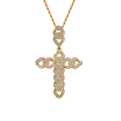 Hip Hop Cross Diamond Shape Cubic Zirconia Pendant Necklace for Men and Women