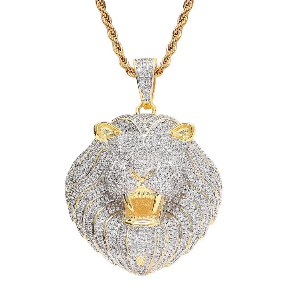 Hip Hop Lion Cubic Zirconia Pendant Necklace for Men and Women