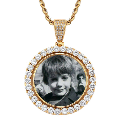 Hip Hop Round Photo Frame Copper Pendant Necklace for Men and Women