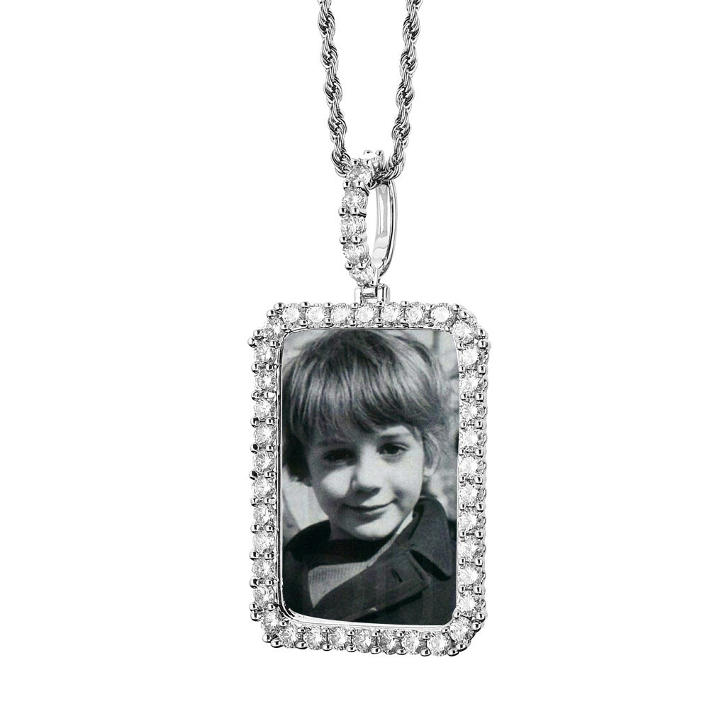 Square Photo Frame Copper Pendant Necklace for Men and Women