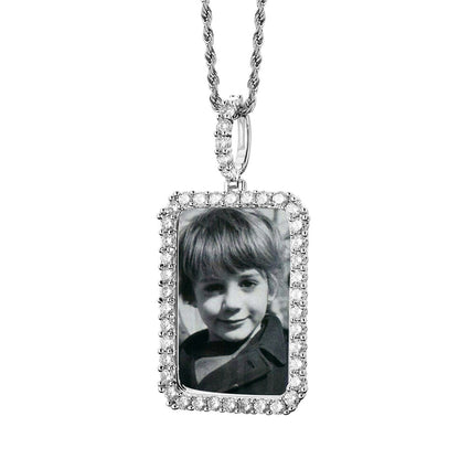 Square Photo Frame Copper Pendant Necklace for Men and Women