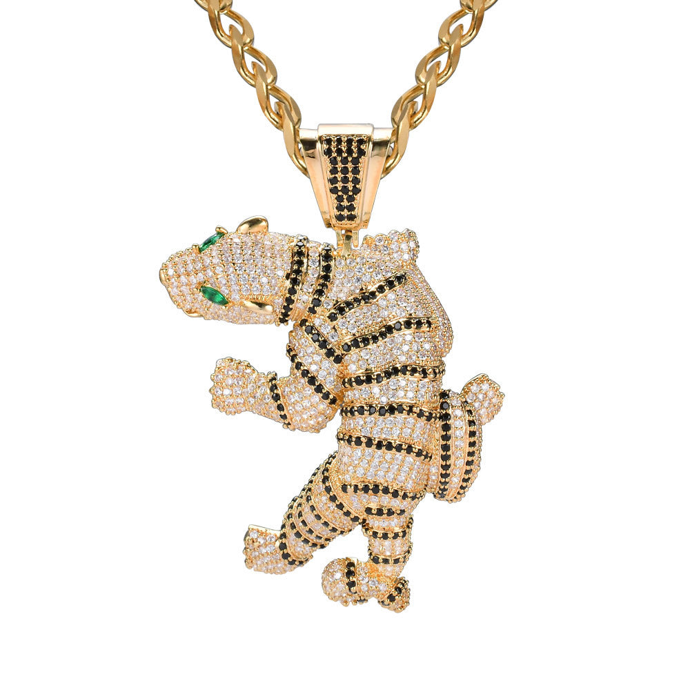 Hip Hop Vintage Eye Tiger Cubic Zirconia Pendant Necklace for Men and Women