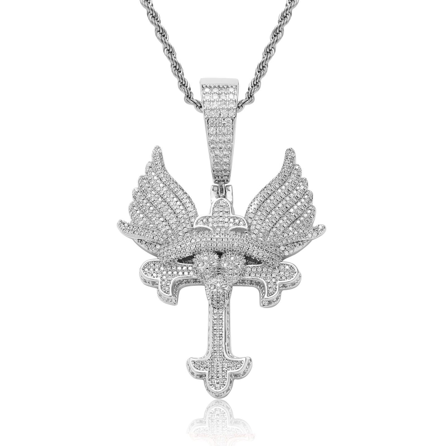 Hip Hop Punk Butterfly Cubic Zirconia Pendant Necklace for Men and Women