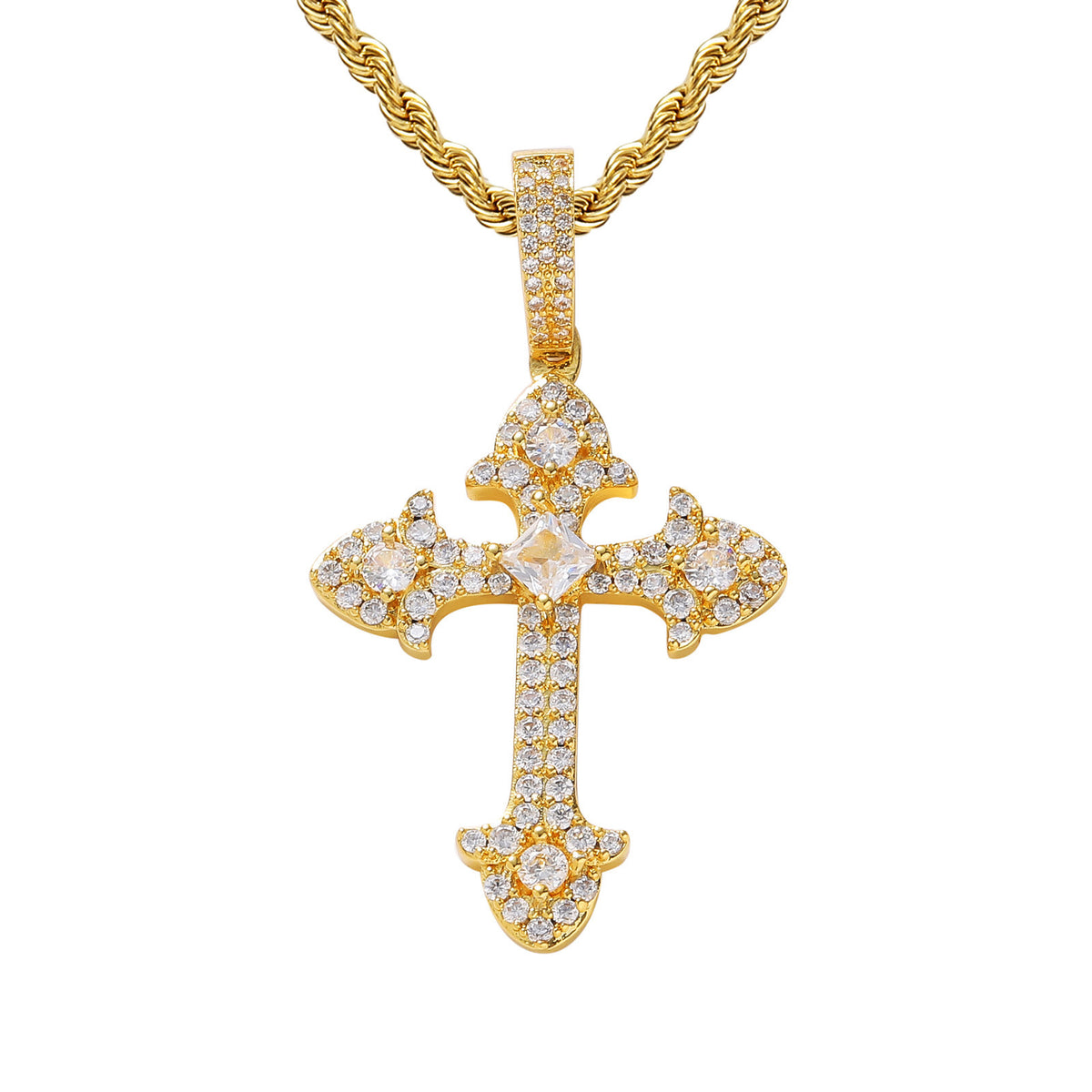 Hip Hop Vintage Cross Floral Copper Pendant Necklace for Men and Women product image