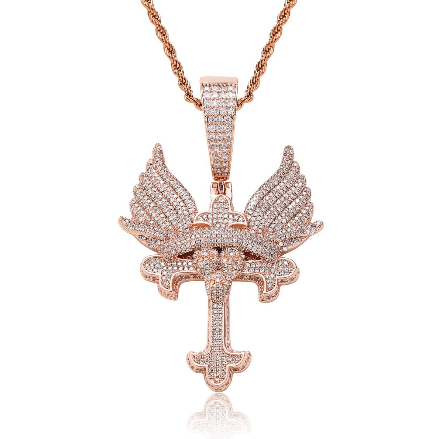Hip Hop Punk Butterfly Cubic Zirconia Pendant Necklace for Men and Women