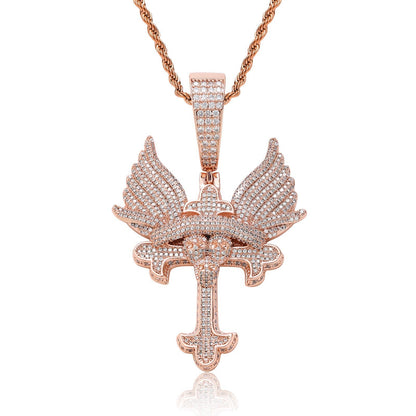 Hip Hop Punk Butterfly Cubic Zirconia Pendant Necklace for Men and Women