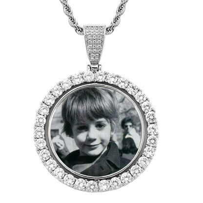 Hip Hop Round Photo Frame Copper Pendant Necklace for Men and Women