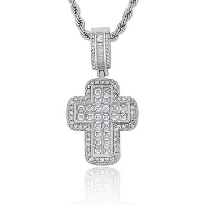 Hip Hop Light Luxury Cross Cubic Zirconia Pendant Necklace for Men and Women