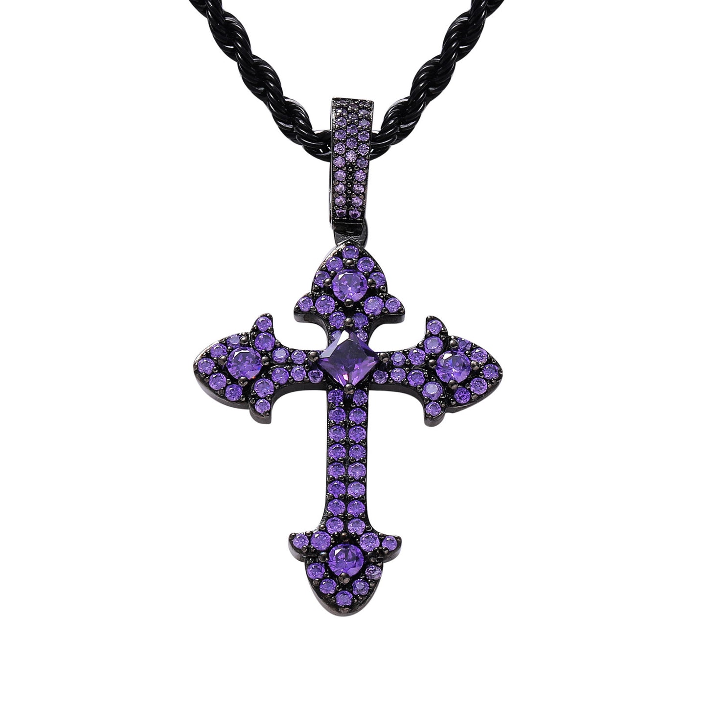 Hip Hop Vintage Cross Floral Copper Pendant Necklace for Men and Women