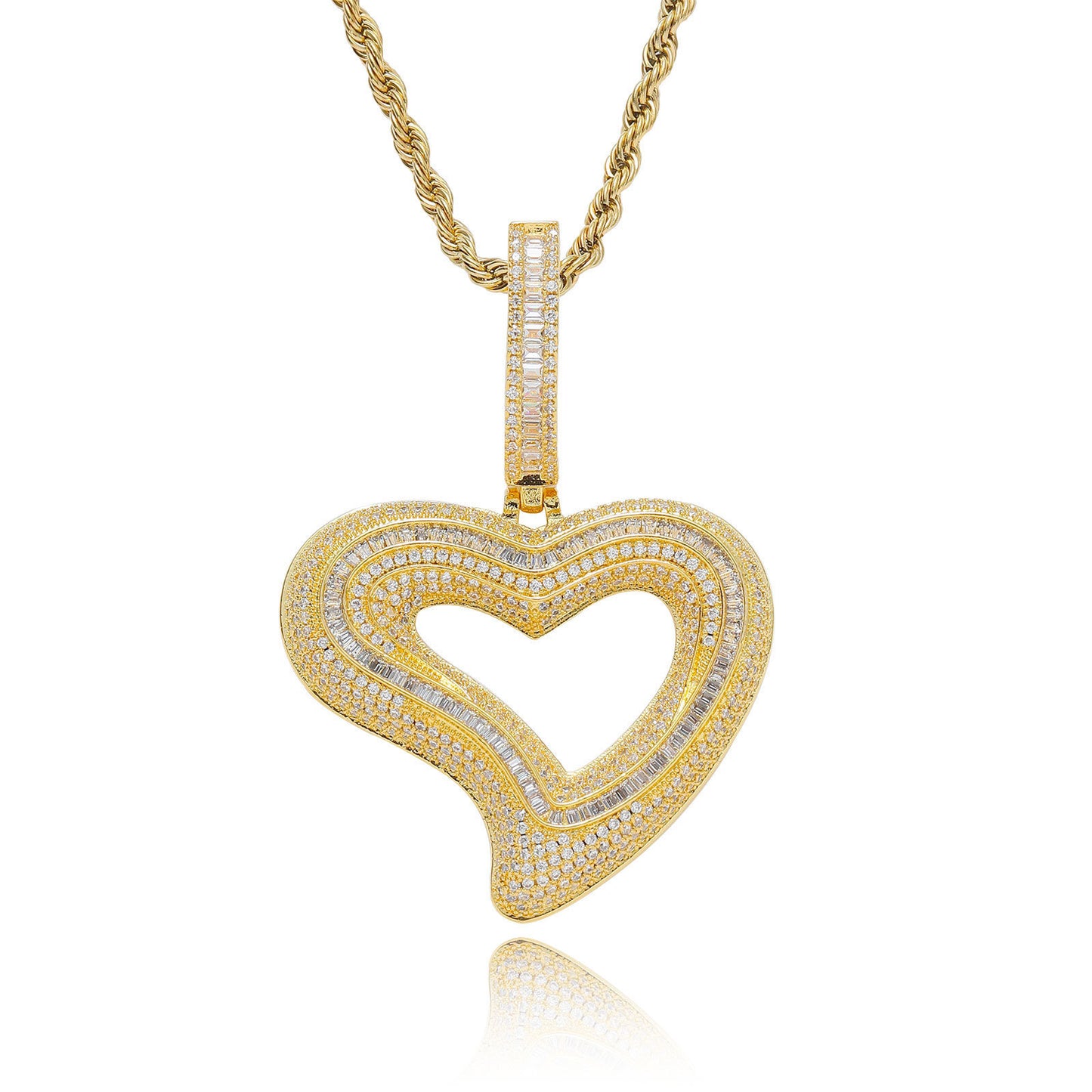 Hip Hop Light Luxury Heart Cubic Zirconia Pendant Necklace for Men and Women