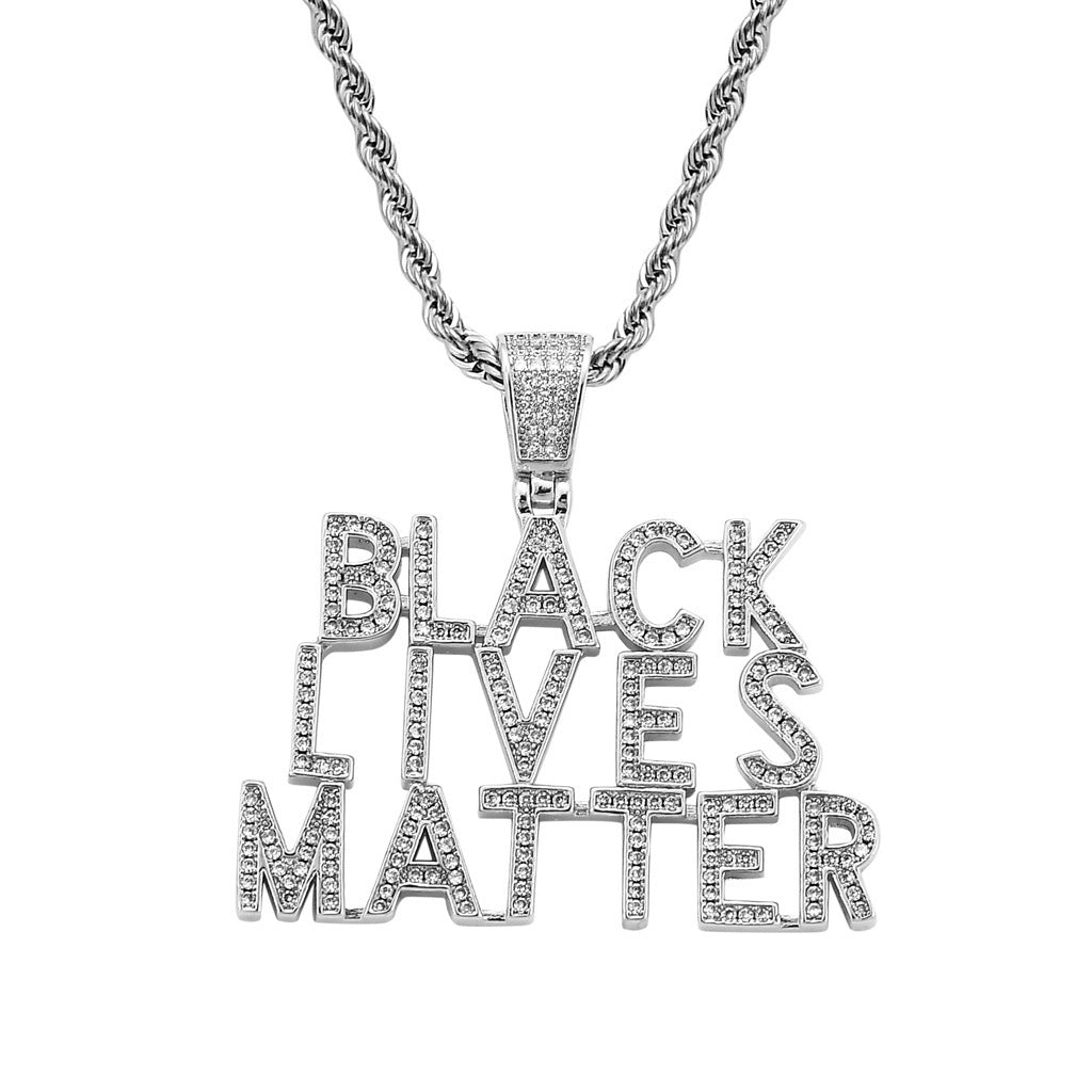 Hip Hop Letter Cubic Zirconia Pendant Necklace for Men and Women