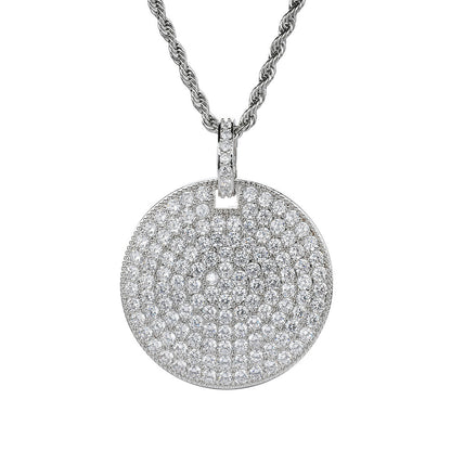 Hip Hop Minimalist Geometric Round Cubic Zirconia Pendant Necklace for Men and Women