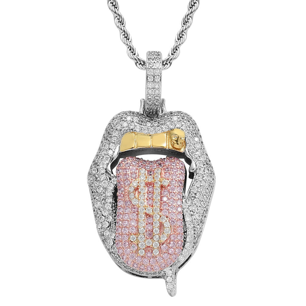 Hip Hop Skull Dollar Cubic Zirconia Pendant Necklace for Men and Women