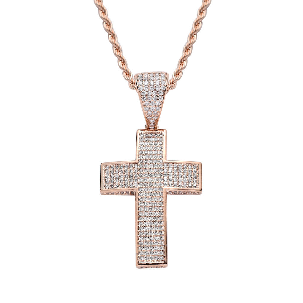 Light Luxury Cross Cubic Zirconia Pendant Necklace for Men and Women