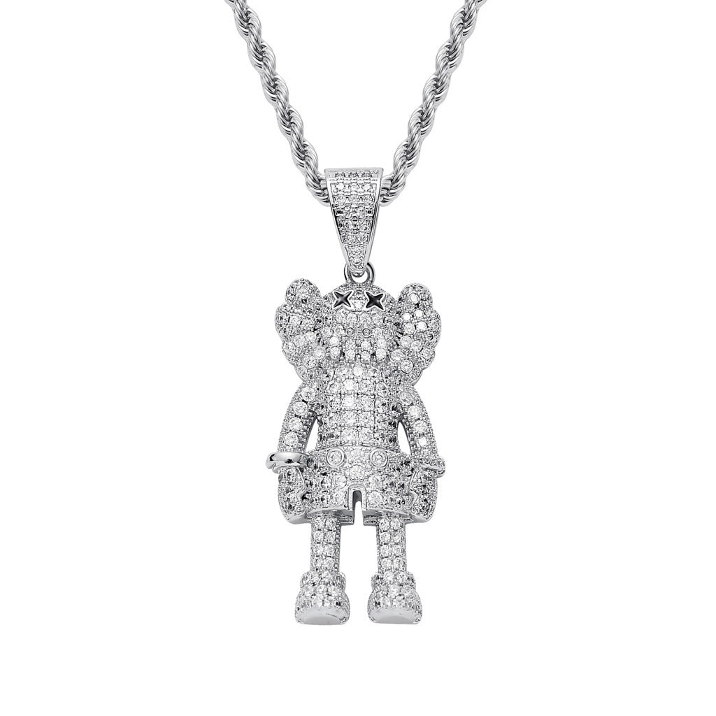 Hip Hop Punk Fashion Cubic Zirconia Pendant Necklace for Men and Women