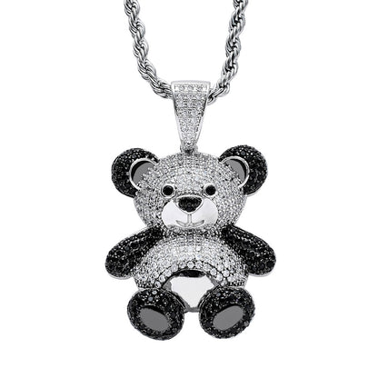 Hip Hop Bear Cat Cubic Zirconia Pendant Necklace for Men and Women