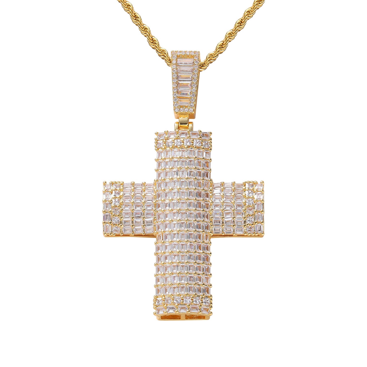 Hip Hop Light Luxury Cross Cubic Zirconia Pendant Necklace for Men and Women