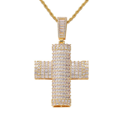Hip Hop Light Luxury Cross Cubic Zirconia Pendant Necklace for Men and Women
