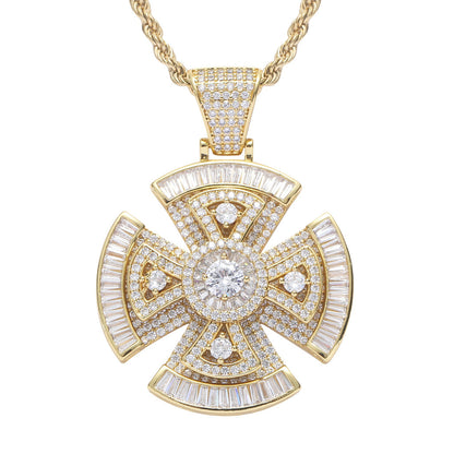 Hip Hop Light Luxury Cross Floral Geometric Copper Pendant Necklace for Men and Women