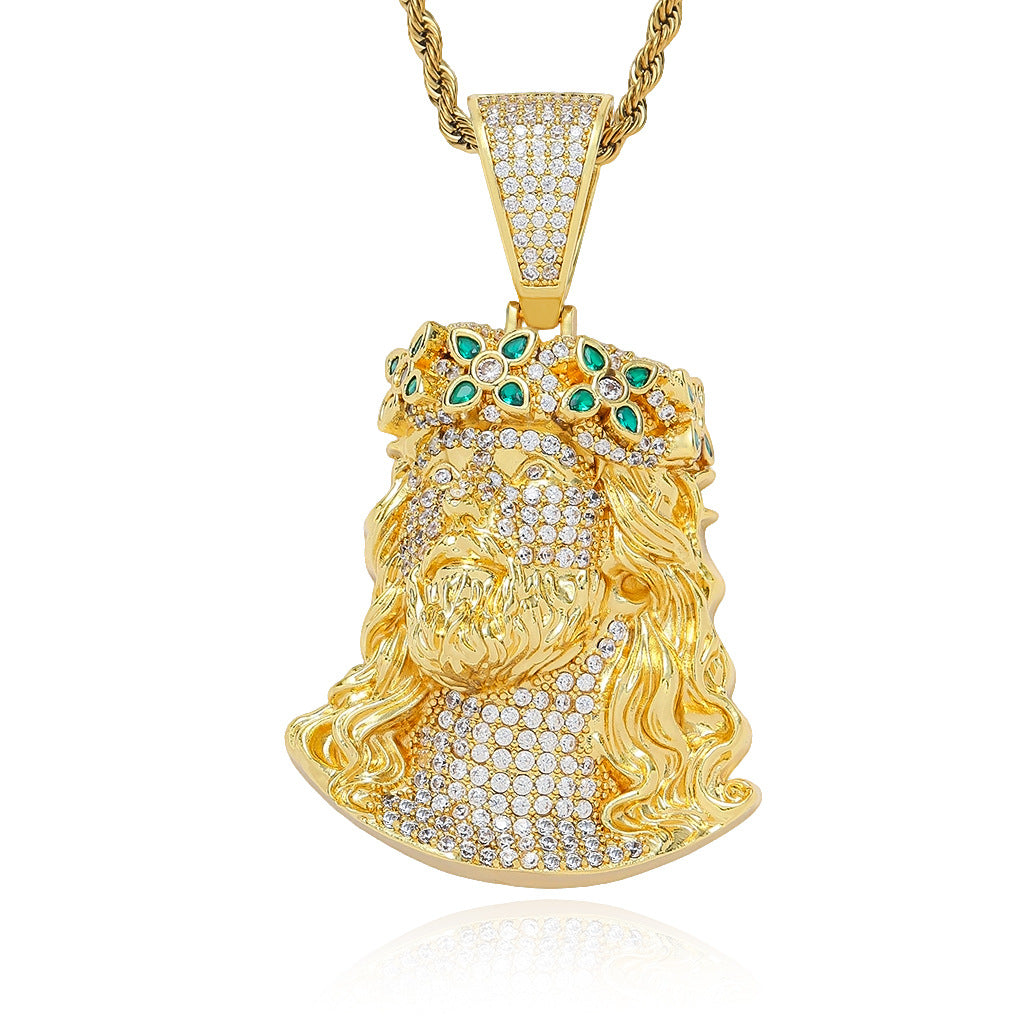 Hip Hop Vintage Four Leaf Clover Cubic Zirconia Pendant Necklace for Men and Women