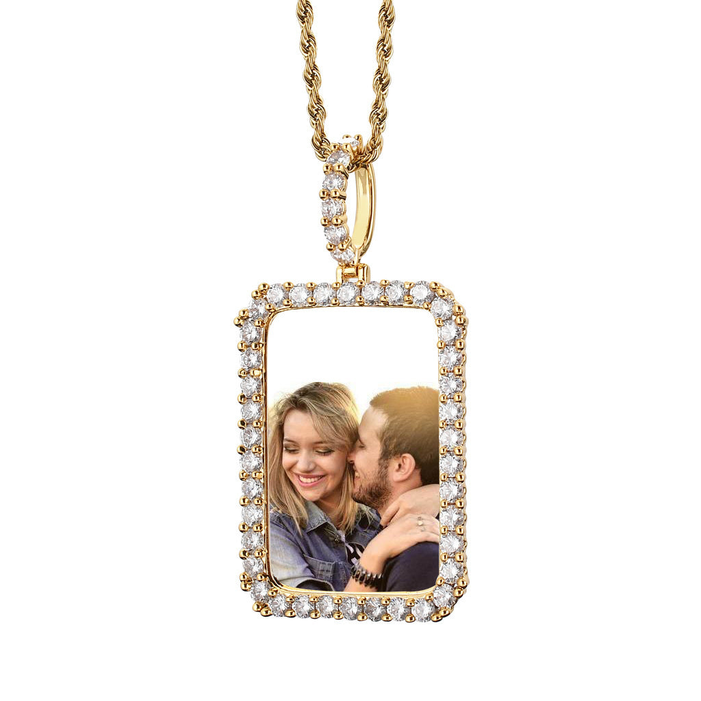 Square Photo Frame Copper Pendant Necklace for Men and Women