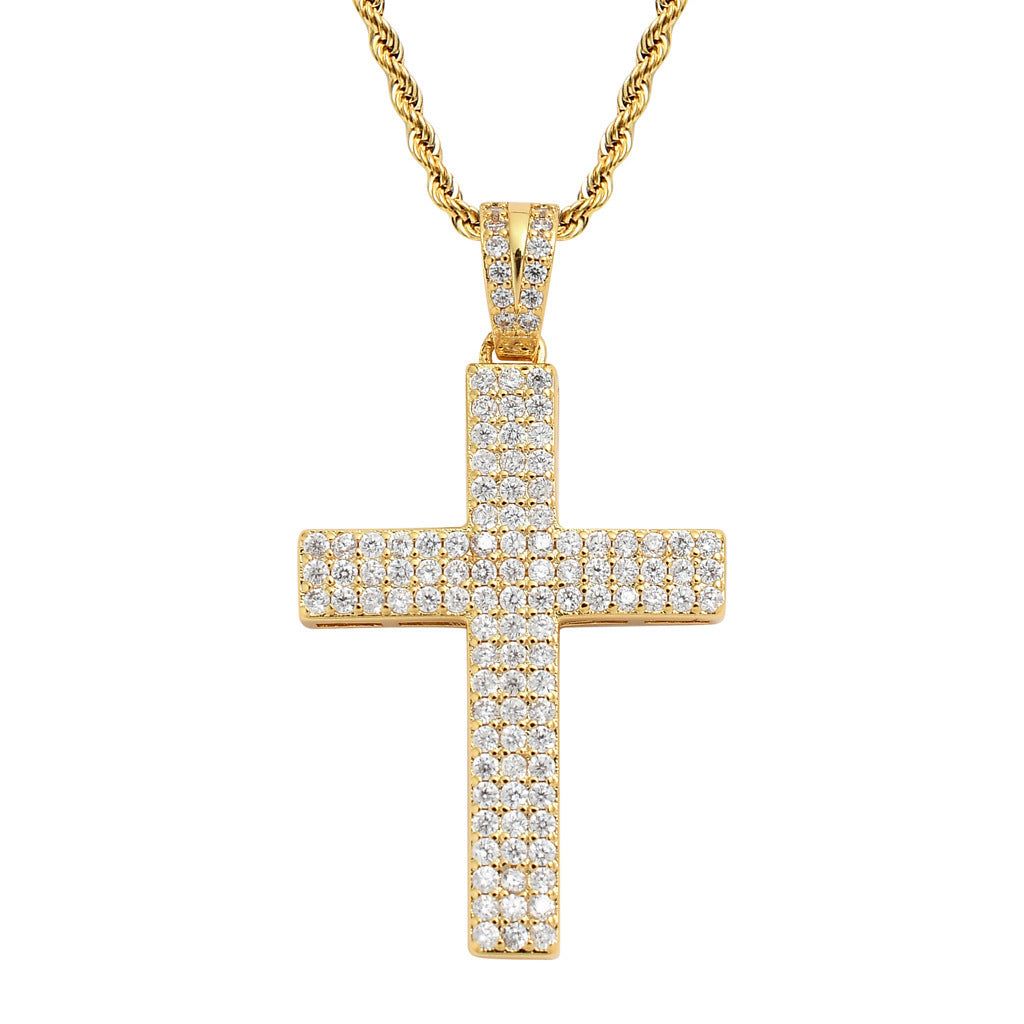 Hip Hop Cross Cubic Zirconia Pendant Necklace for Men and Women