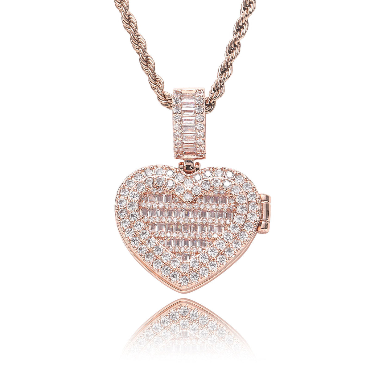 Square Round Photo Frame Cubic Zirconia Pendant Necklace for Men and Women product image