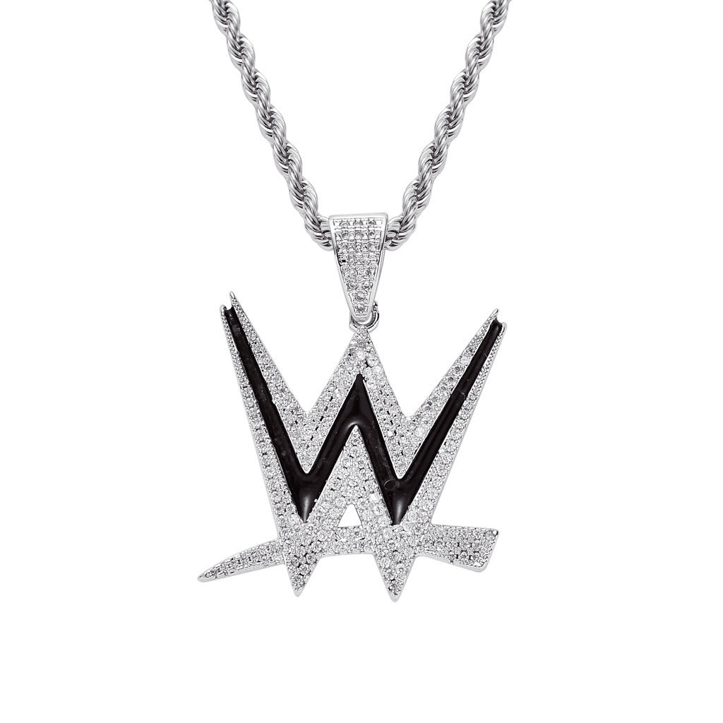 Letter Cubic Zirconia Pendant Necklace for Men and Women