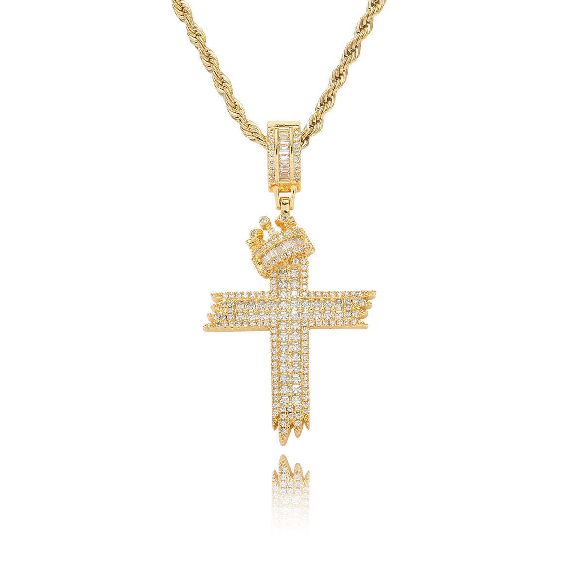 Hip Hop Vintage Cross Crown Copper Pendant Necklace for Men and Women product image