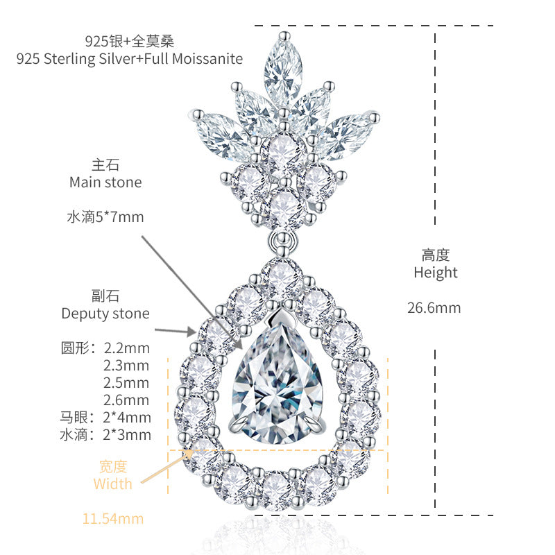 Moissanite Drop Earrings for Women, Pear Floral Stud Dangle Earrings, S925 Silver 18K Gold Plated product image