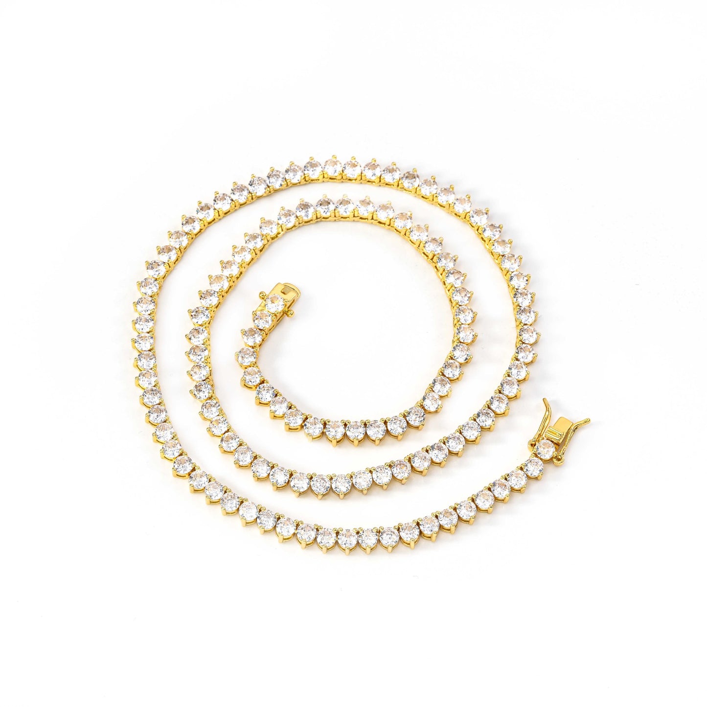 Unisex 3-Prong Tennis Chain Necklace & Bracelet, Iced Zirconia Geometric Chain Jewelry, 3mm/4mm