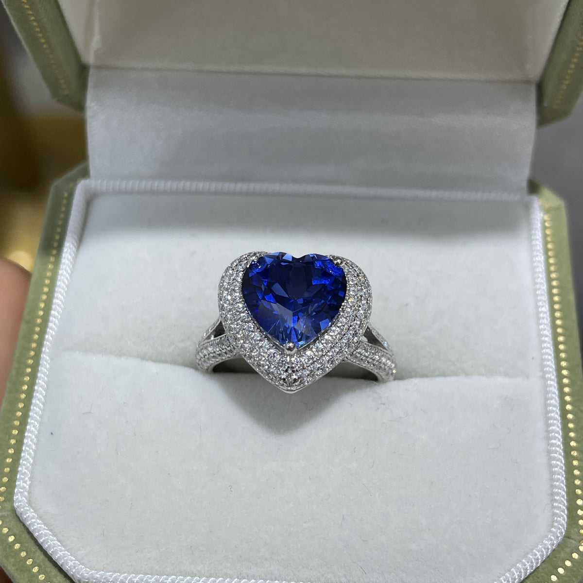 Blue Heart Halo Promise Ring, S925 Sterling Silver 18K Gold Plated Ring for Women product image