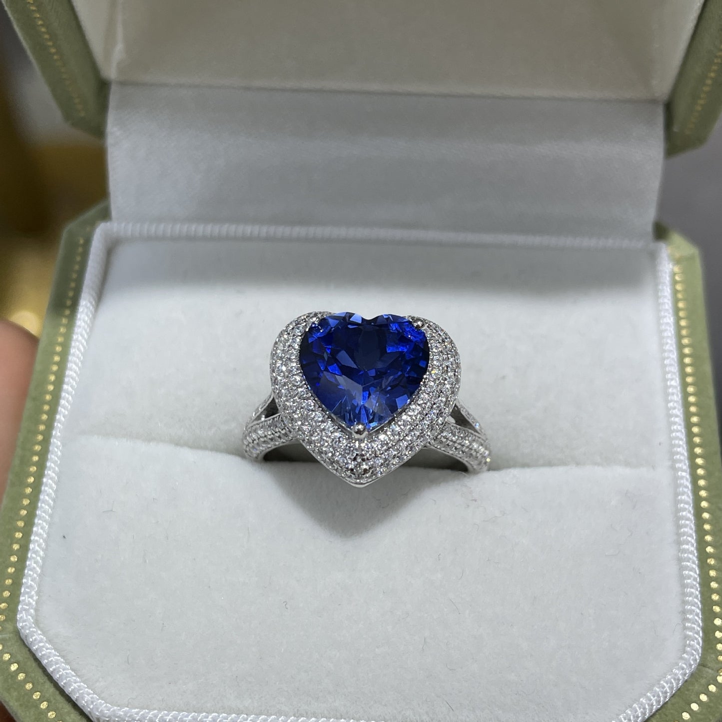 Blue Heart Halo Promise Ring, S925 Sterling Silver 18K Gold Plated Ring for Women product image