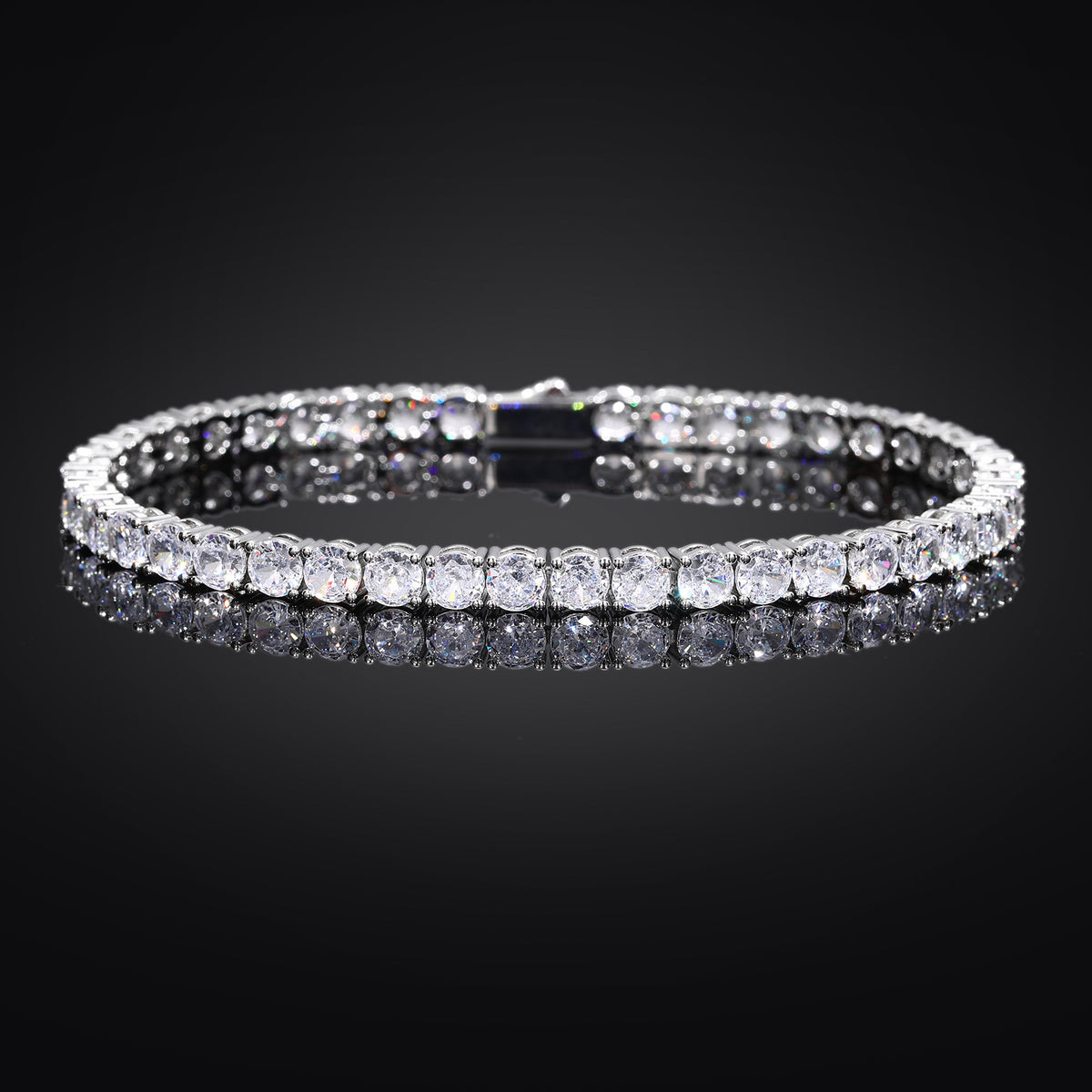 Unisex Tennis Chain Bracelet with Zirconia Stones, Hip Hop Geometric Bangle, Copper Electroplated, 3mm 4mm 5mm Width product image