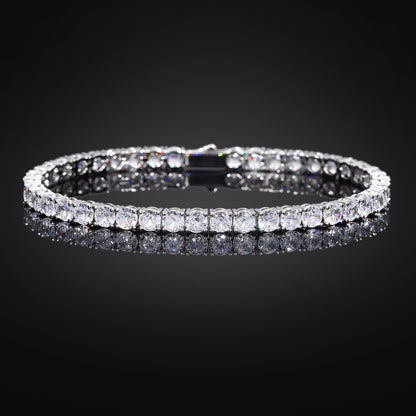 Unisex Tennis Chain Bracelet with Zirconia Stones, Hip Hop Geometric Bangle, Copper Electroplated, 3mm 4mm 5mm Width