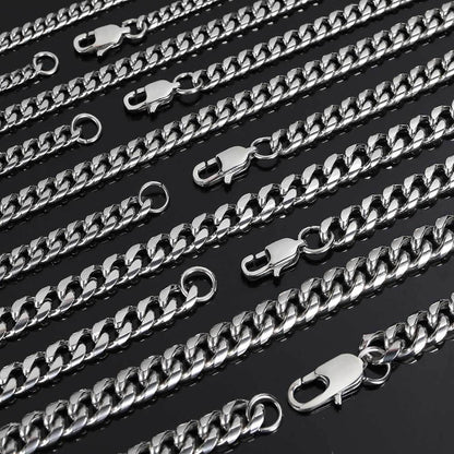 4-9 mm Polished Cuban Stainless steel Necklace - CHA026