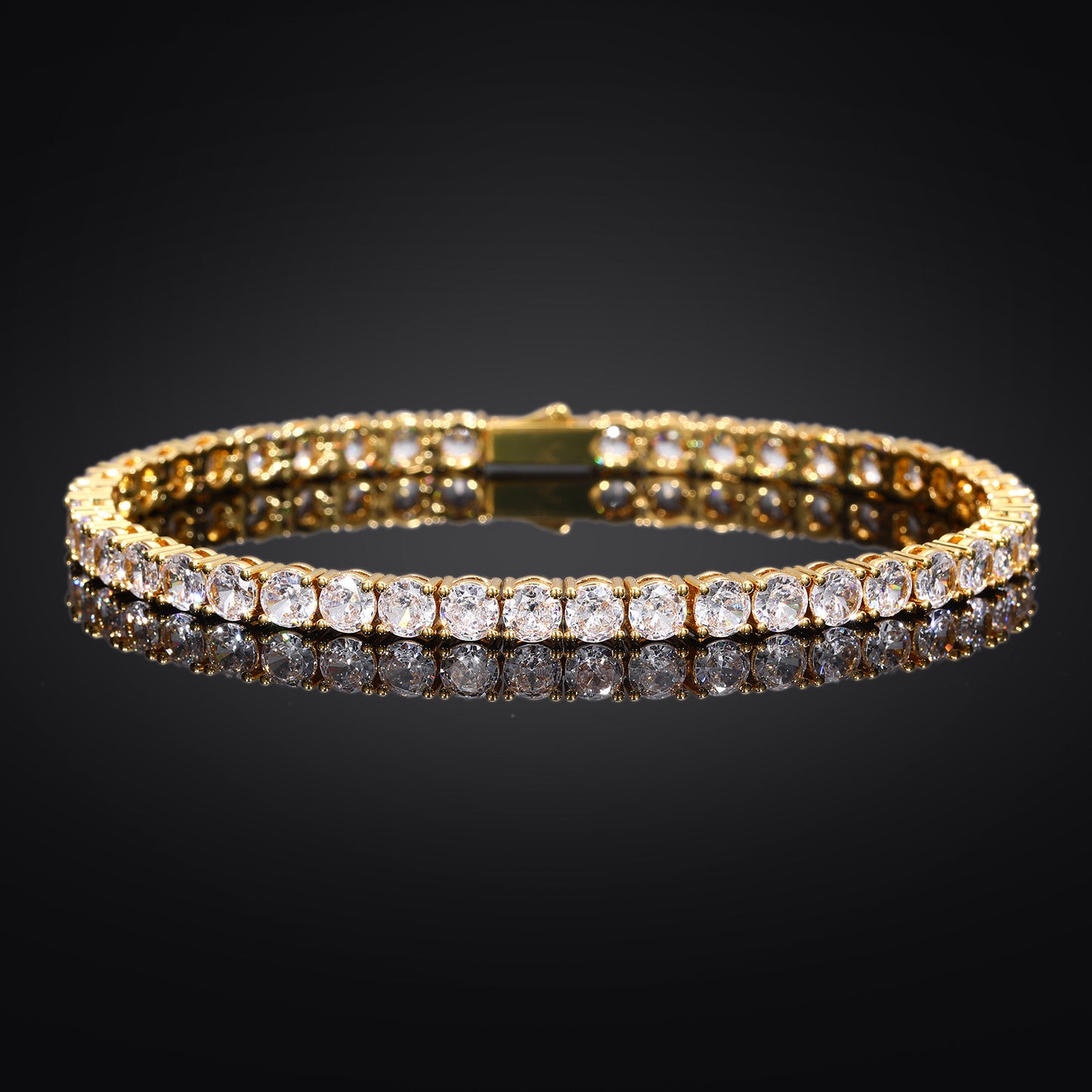 Unisex Tennis Chain Bracelet with Zirconia Stones, Hip Hop Geometric Bangle, Copper Electroplated, 3mm 4mm 5mm Width product image