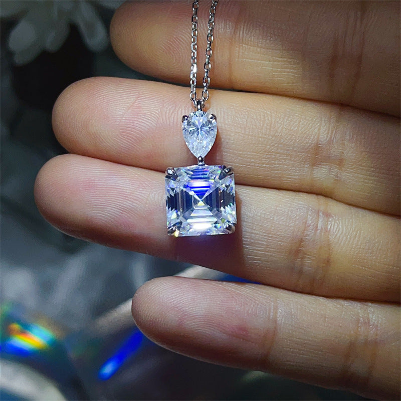 Moissanite Pendant Necklace with Pear and Square Drop Design in Silver product image