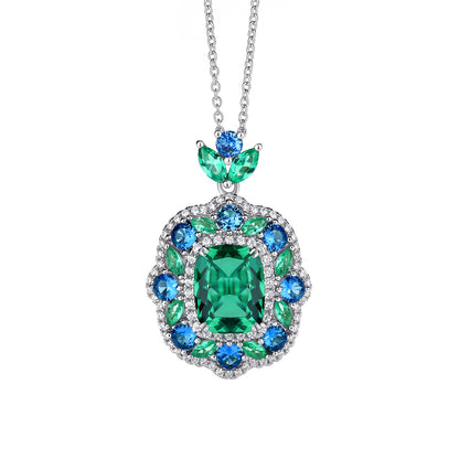 5 Carat Moissanite Halo Ring, Green Center Stone, Blue Accent Ring, S925 Sterling Silver