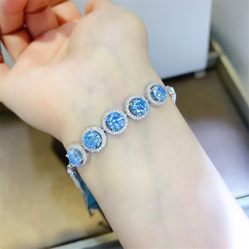 Blue Halo Tennis Bracelet for Women, VVS1 Moissanite Round Link Bracelet product image