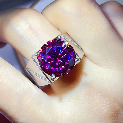 Men’s Purple Moissanite Ring with Wide Band, 5 Carat or 10 Carat Statement Ring