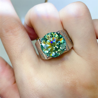 Men’s Green Moissanite Ring U-Shape Statement Ring 5 Carat 10 Carat
