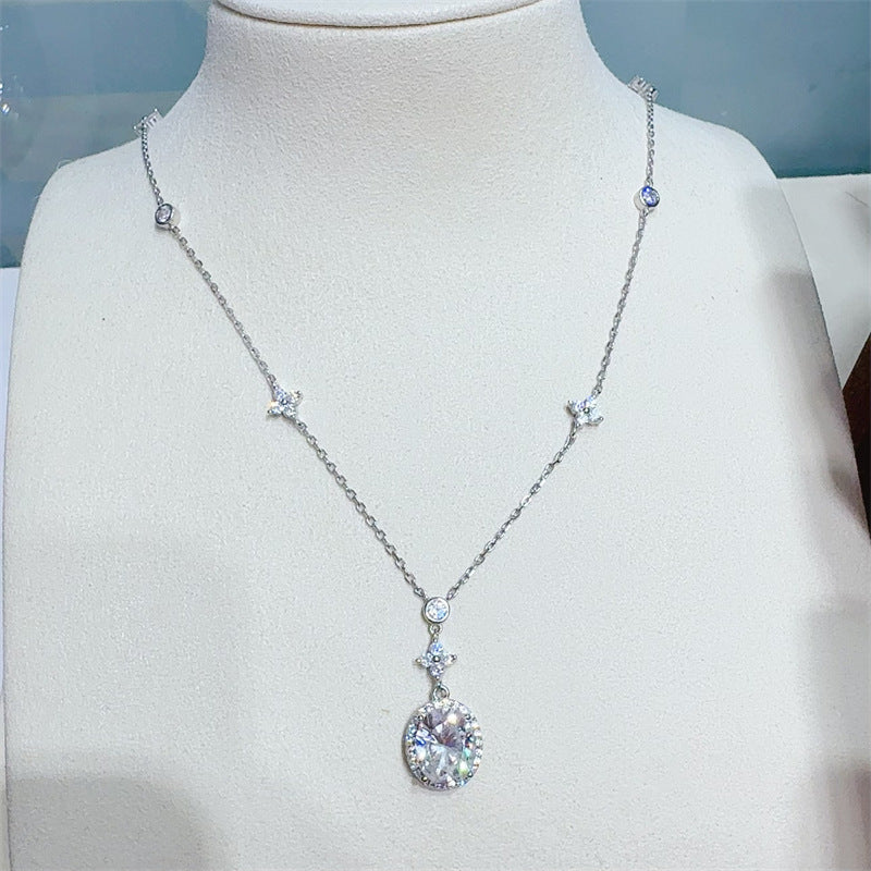 5 Carat Moissanite Necklace for Women, Oval Pendant Chain Necklace in 925 Silver, Geometric O Chain 41-50cm product image