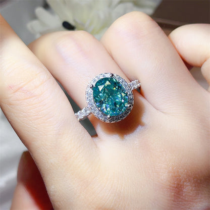 5 Carat Oval Mint Green Moissanite Halo Ring for Women