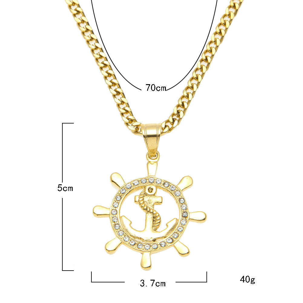 镶钻船舵金色+5mm28inch古巴链 product image